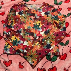 Forever21 colorful flower print long sleeve mesh shirt. Size large.
